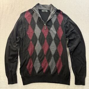 LYLE & SCOTT SCOTLAND MENS 1/4 ZIP LONG SLEEVE GRAY SWEATER Medium Argyle Tencel